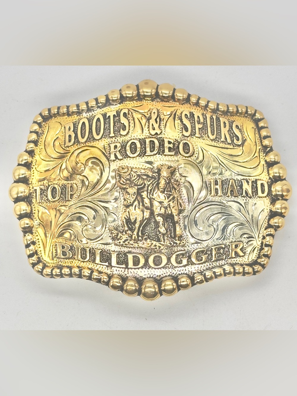 Molly J Custom Silver Belt Buckle Boots Spurs Rodeo Top Hand Bulldogger Trophy